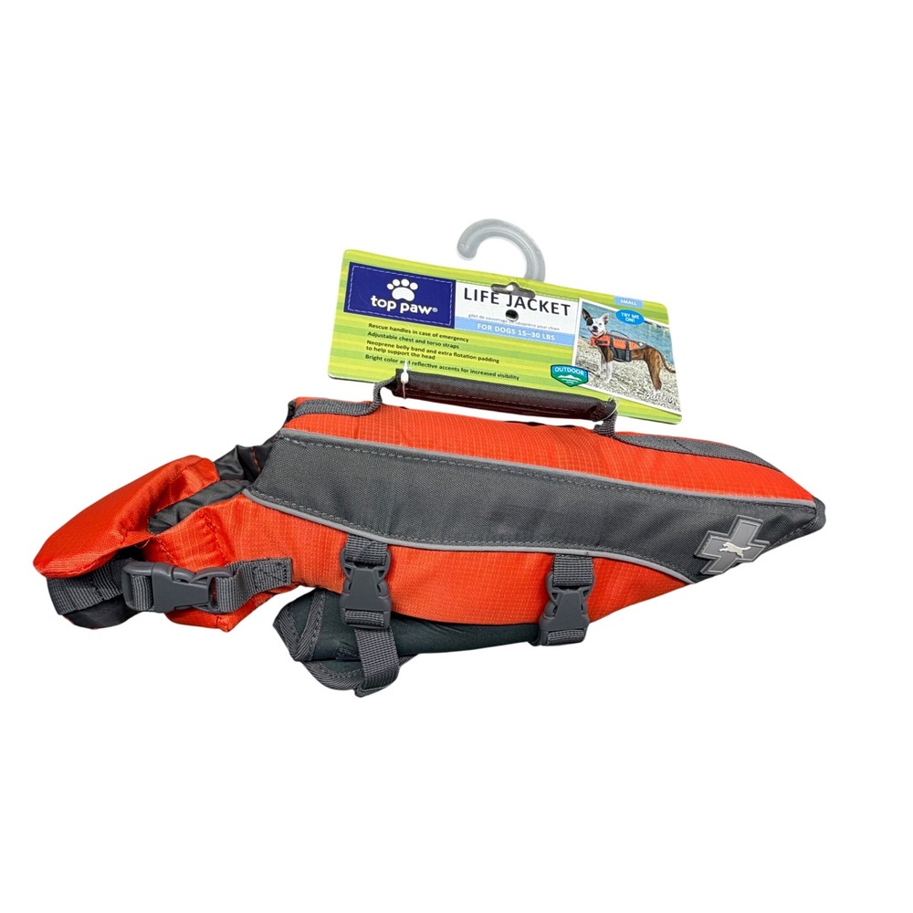 Top Paw Orange Neoprene Dog Life Jacket Small 15-30 lbs Water Safety Vest Handle - Picture 1 of 6